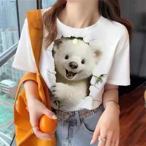 Top Woman Cute Animal Printed Women's T-Shirt Oversized T Shirt Popular Clothes Women Clothing Short Sleeve Tees Blouse Tops